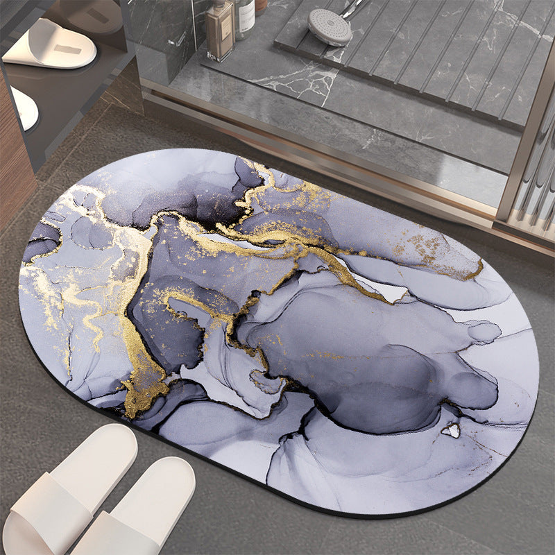 Anti Slip Water Absorbing Toilet Mat - Oval Bathroom Rug, Non-Slip Silicone