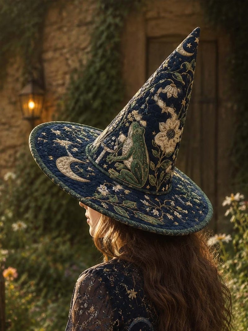 Embroidered Witch Hat 3D Digital Print Decoration