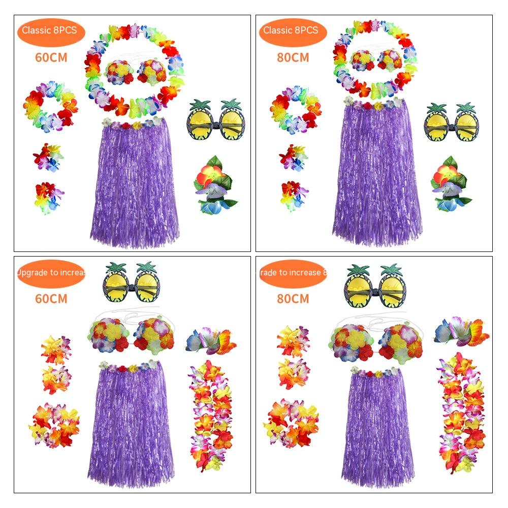 Adult Grass Skirt Set 8-Piece Party Costume for Festive Occasions