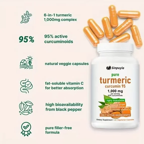 Turmeric Curcumin 1000mg Supplement with Ginger & Vitamin C - 120 Capsules