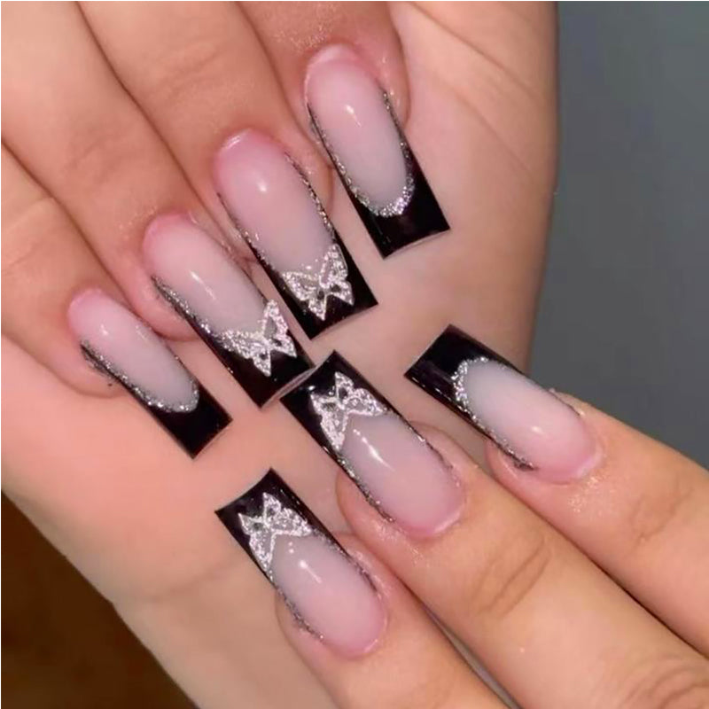 24 PCS Butterfly Press-On Nails - Long Square Fake Nail Tips