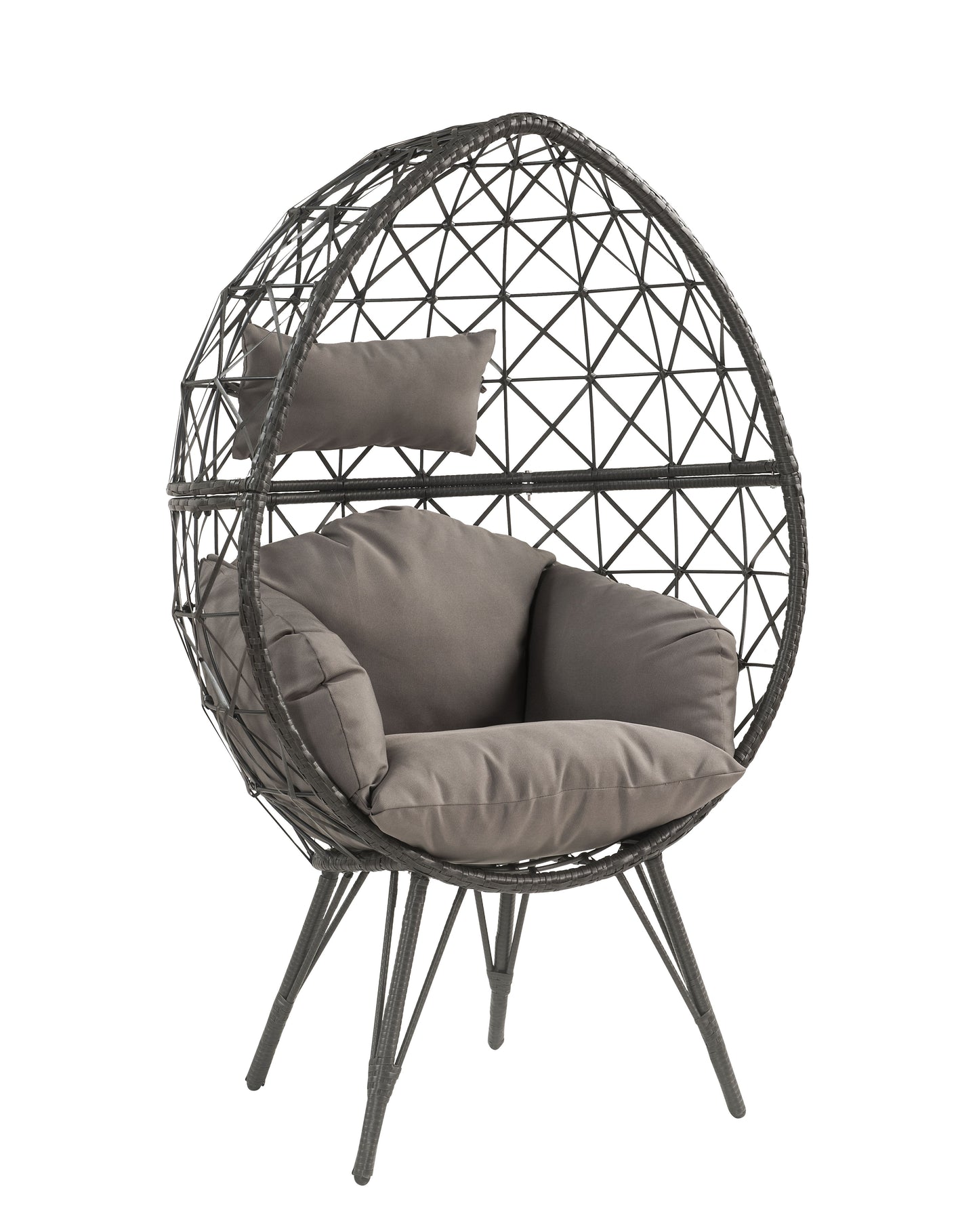 Light Gray Fabric & Black Wicker Patio Lounge Chair
