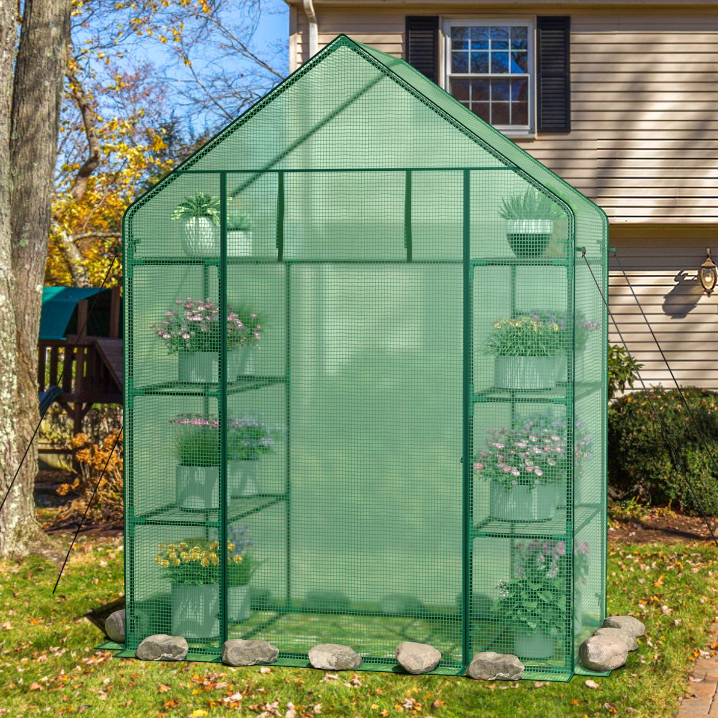 Portable 4-Tier Walk-In Greenhouse with 8 Shelves