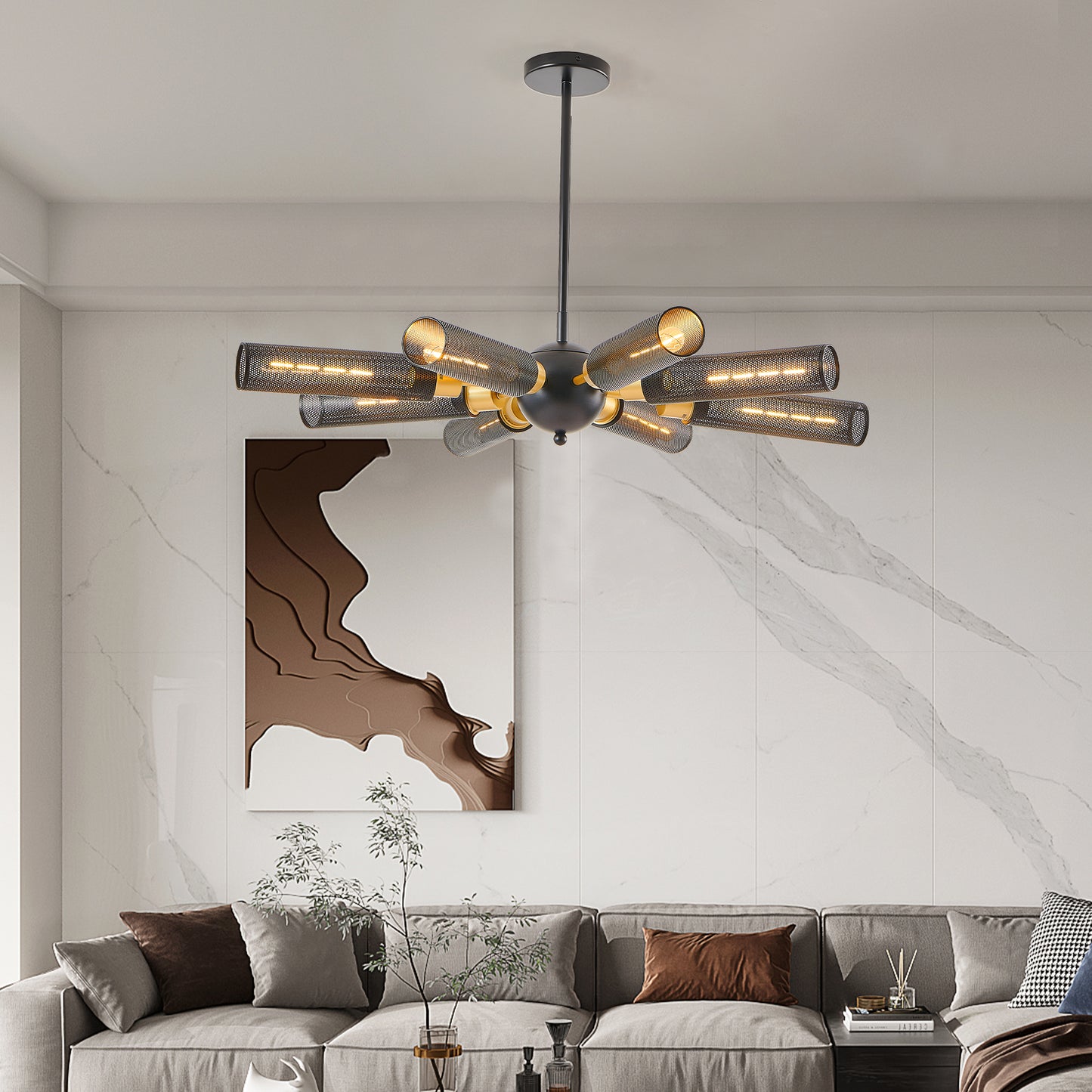 Modern Industrial Sputnik Chandelier - 8-Light Pendant Light