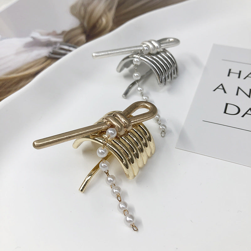 Metal Pearl Chain Hair Hook Ponytail Holder