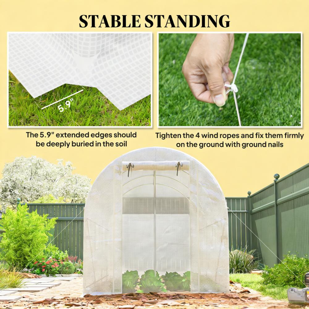 Walk-In Tunnel Greenhouse - Silver & White PE Cover
