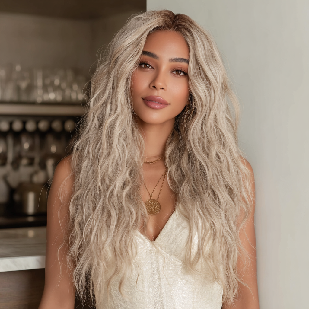 24-Inch Lace Front Wavy Curly Wig - Gray Gradient Synthetic Hair