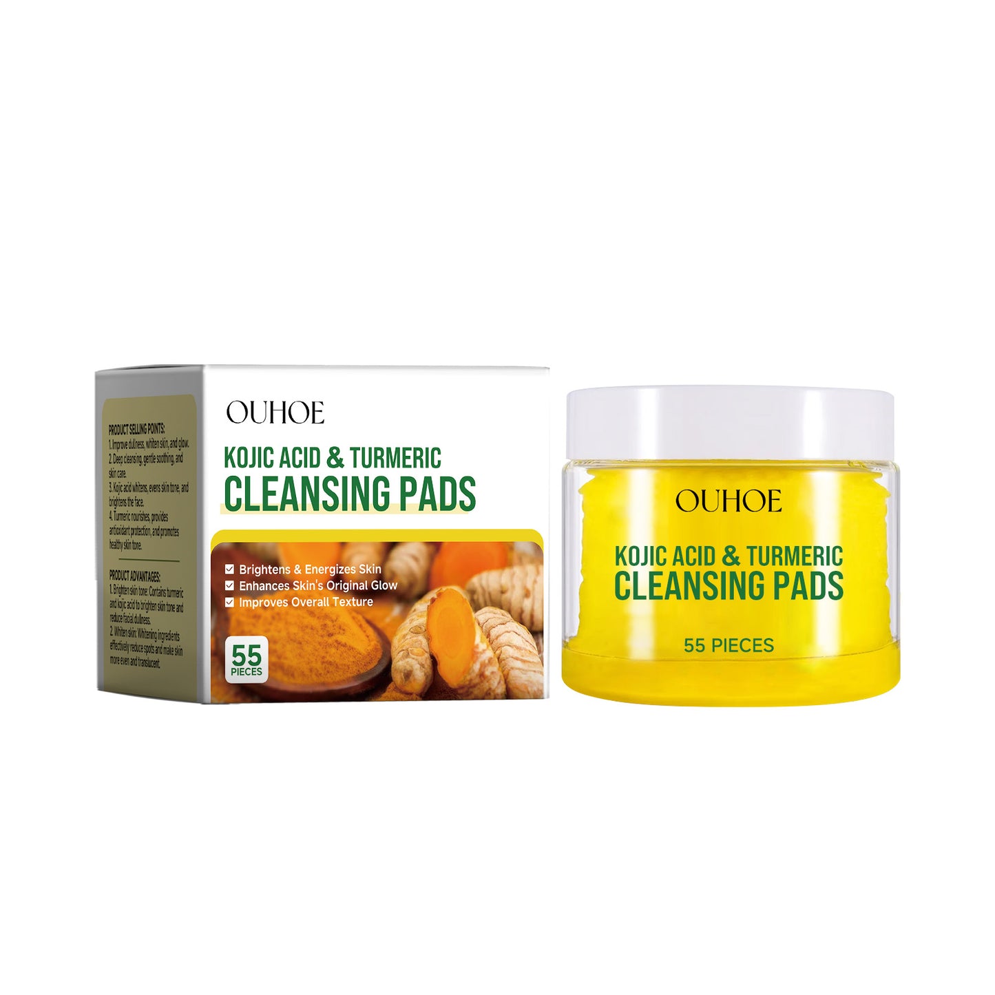 Turmeric Facial Cleansing Pads - Brightening & Deep Pore Cleansing, 55 Count