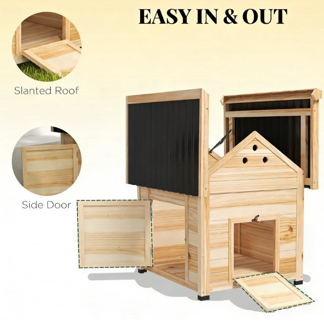 Wooden Duck Coop with Openable Roof - Black & Natural Wood