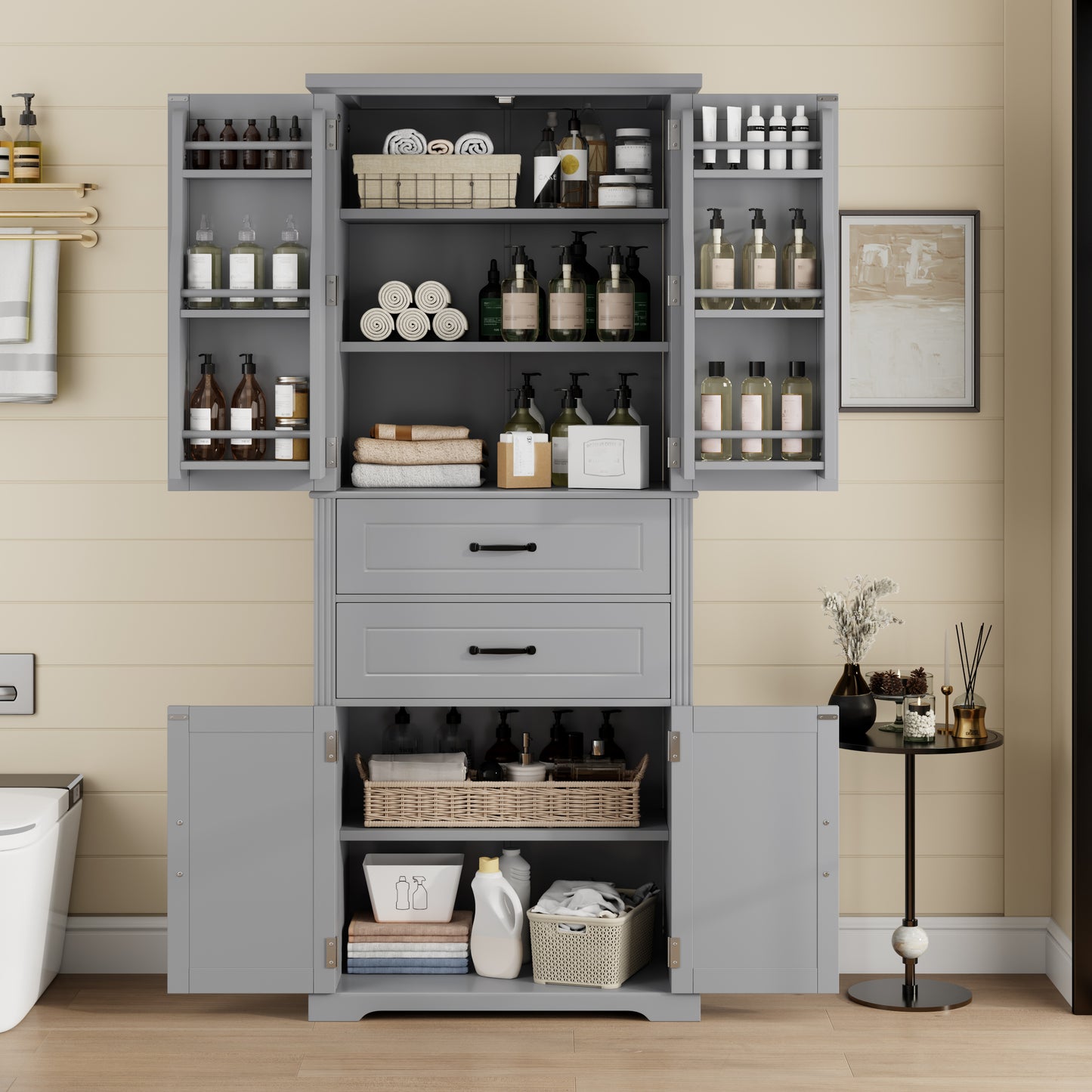 Multi-Functional Storage Cabinet with Adjustable Shelves - Gray
