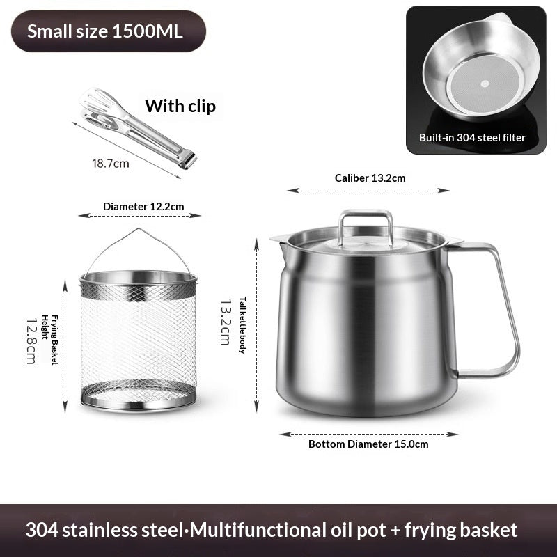 304 Stainless Steel Deep Fryer Strainer Set with Basket & Tongs - Leak-Proof Kitchen Tool