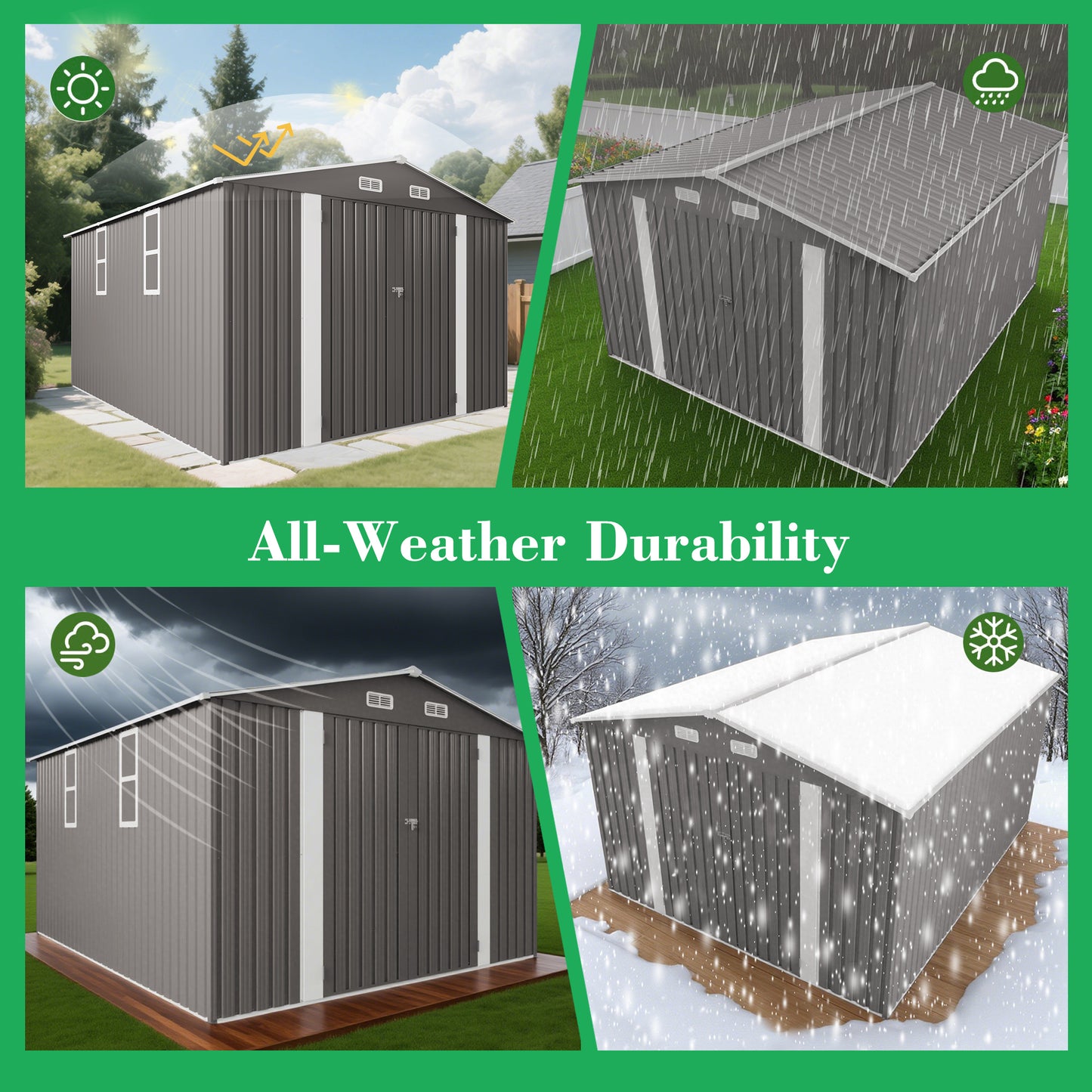 10x12FT Outdoor Storage Shed Large Metal Garden With Double Door And