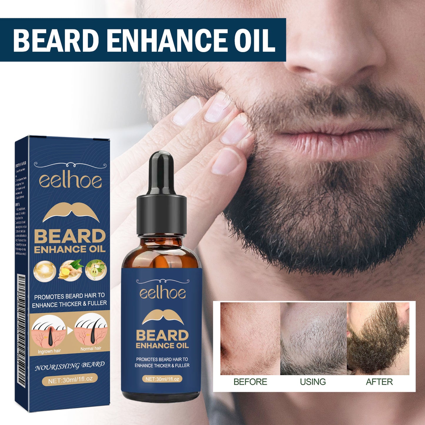 Beard Growth Oil for Men - Ginger & Grape Seed Nourishing Hair Treatment