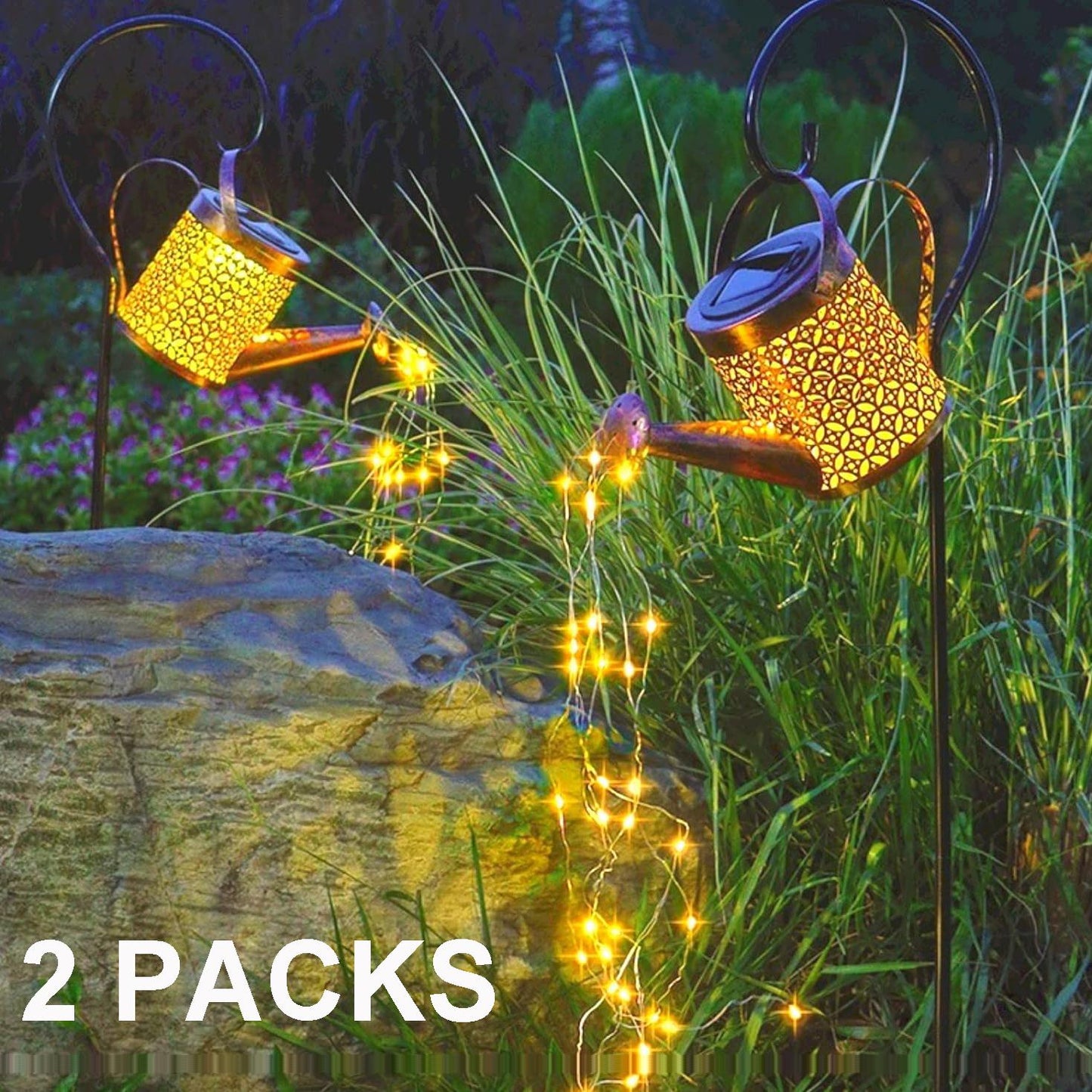 2-Pack Solar Watering Can String Lights - Outdoor Garden Decor