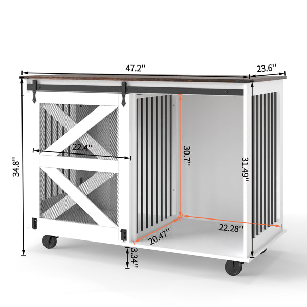 47.2-Inch Dog Crate with Flip-Top Feeding Door, Dual-Access & Locking Casters