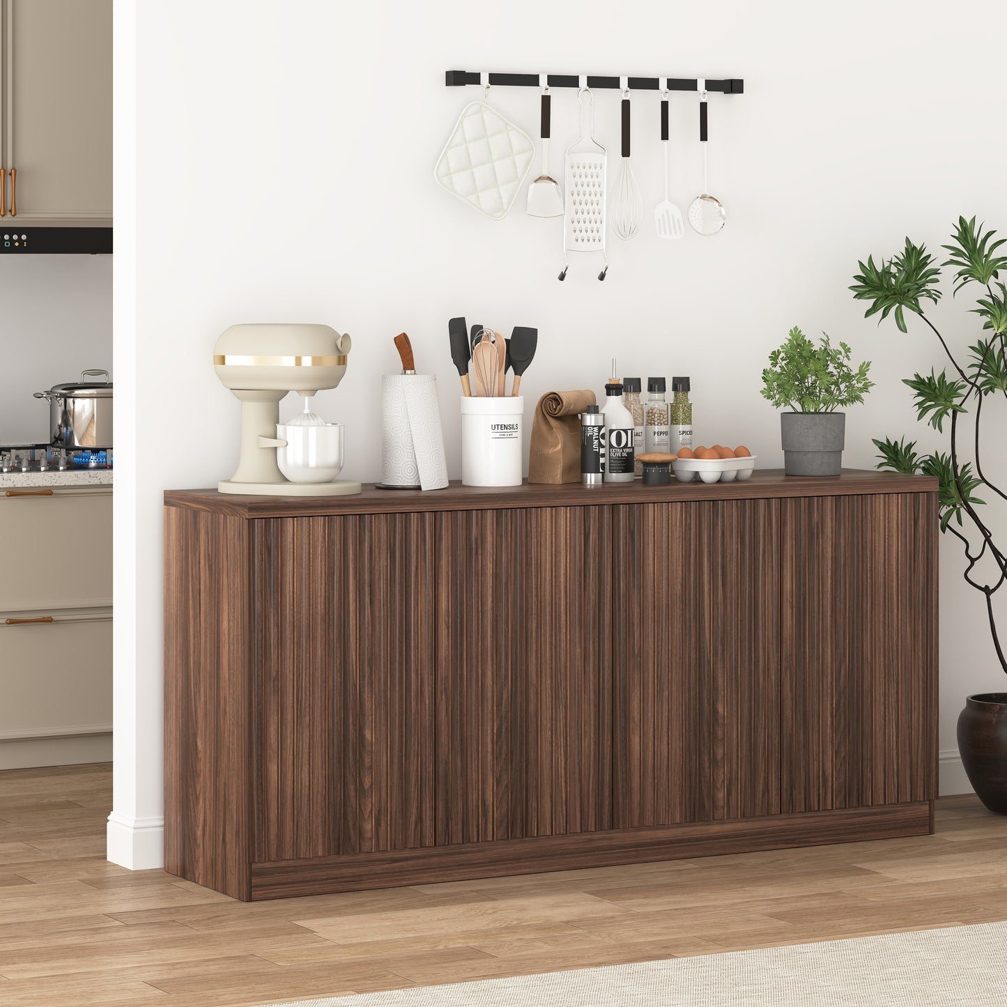 Buffet Cabinet with Storage - 62.6" Wooden Sideboard in Walnut