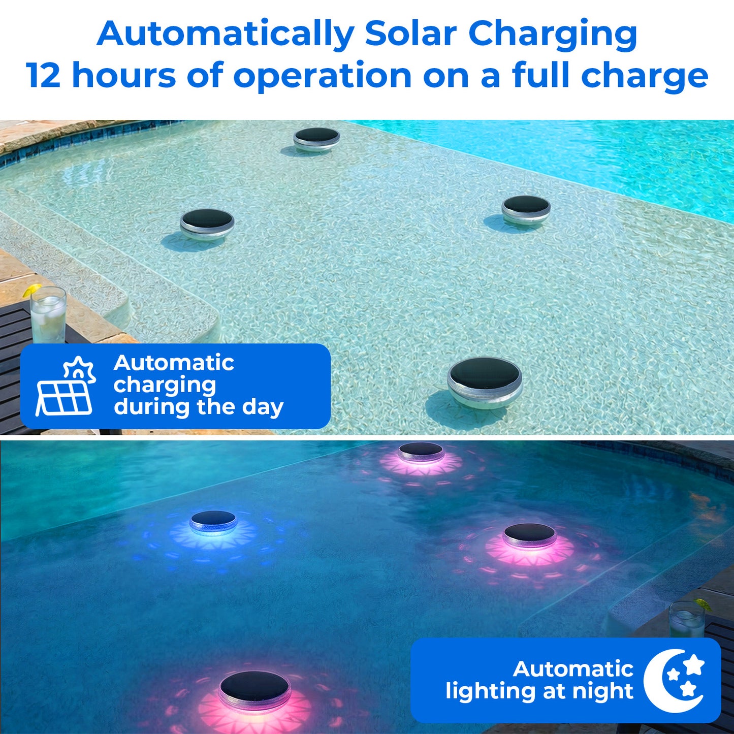 Rechargeable Floating Pool Lights 2 Pack with Remote RGB Colors Waterproof