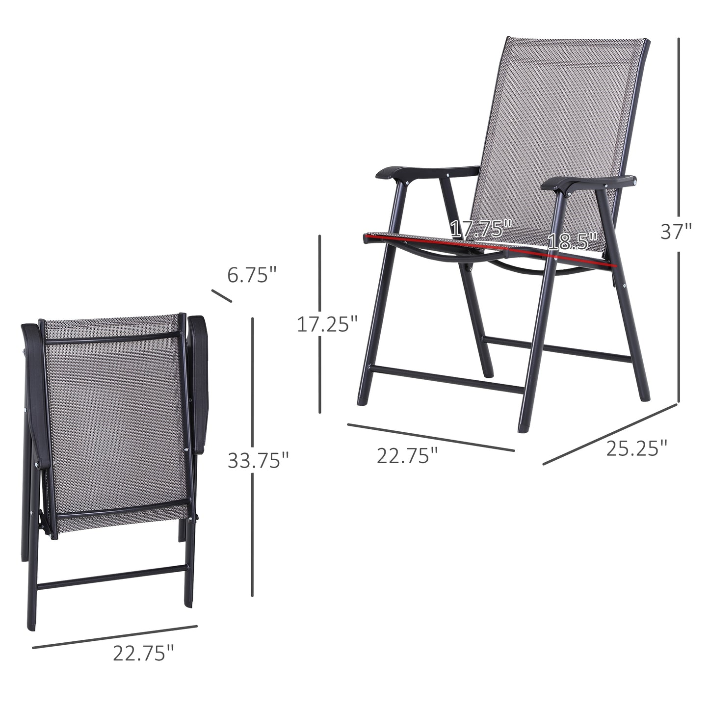 Set of 4 Outdoor Folding Chairs - Stackable Metal Frame, Gray