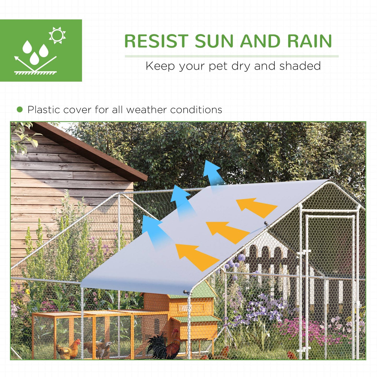 Metal Chicken Coop with Cover Lockable Door Outdoor Hen House 10x13x6.5