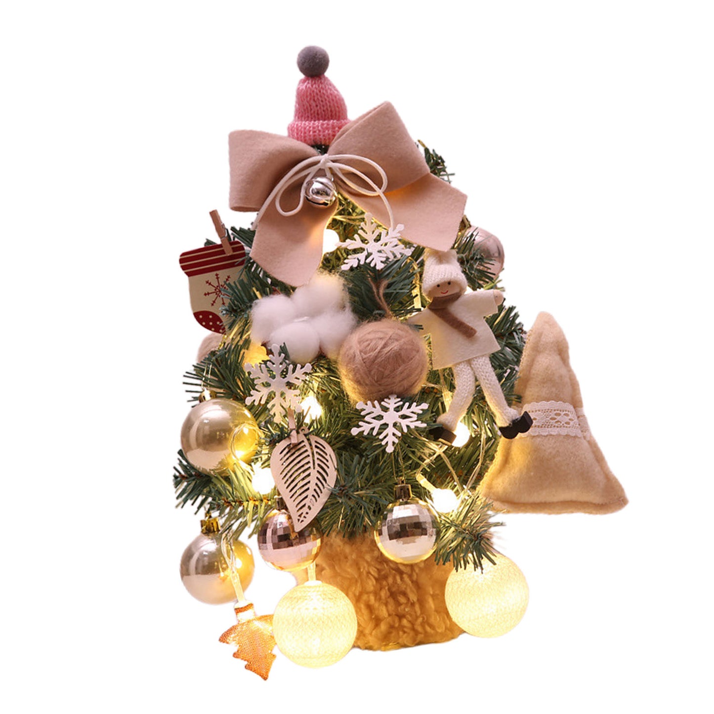 Small PVC Christmas Tree with Adjustable Lights - 35cm Beige