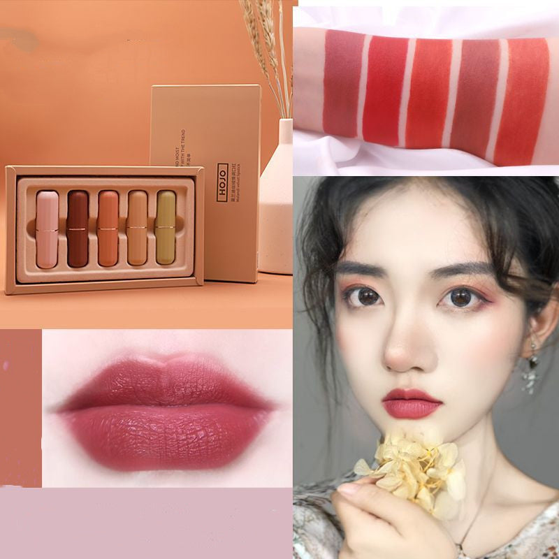 Moisturizing Velvet Lipstick Set - 5 Colors, Hydrating & Non-Greasy