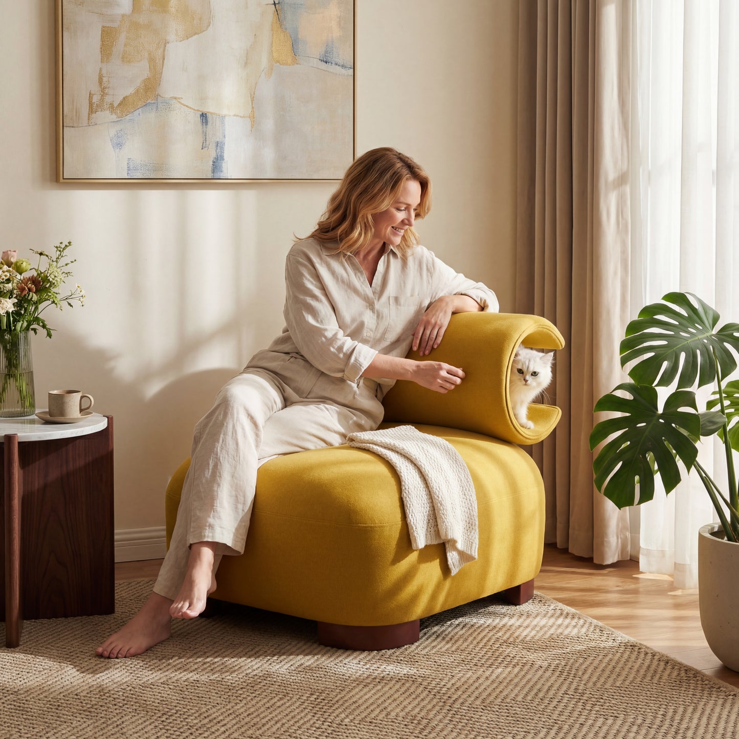 Modern Yellow Polyester Accent Chair - Pet-Friendly & Durable