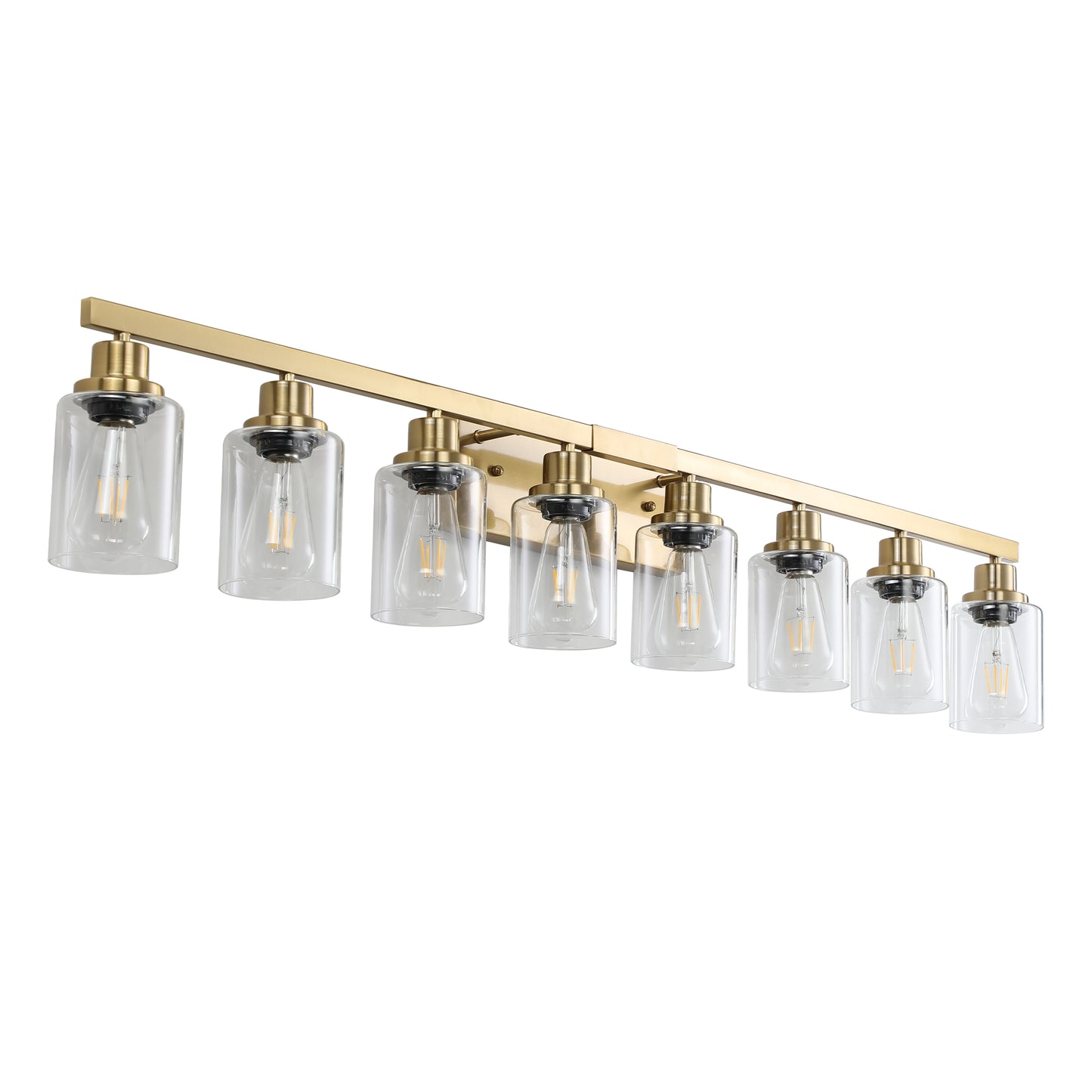 Golden 8-Light Vanity Light Fixture with Clear Glass Shades