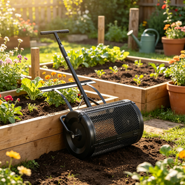 24-Inch Wide Compost & Peat Moss Spreader with Adjustable Height for Lawn & Garden