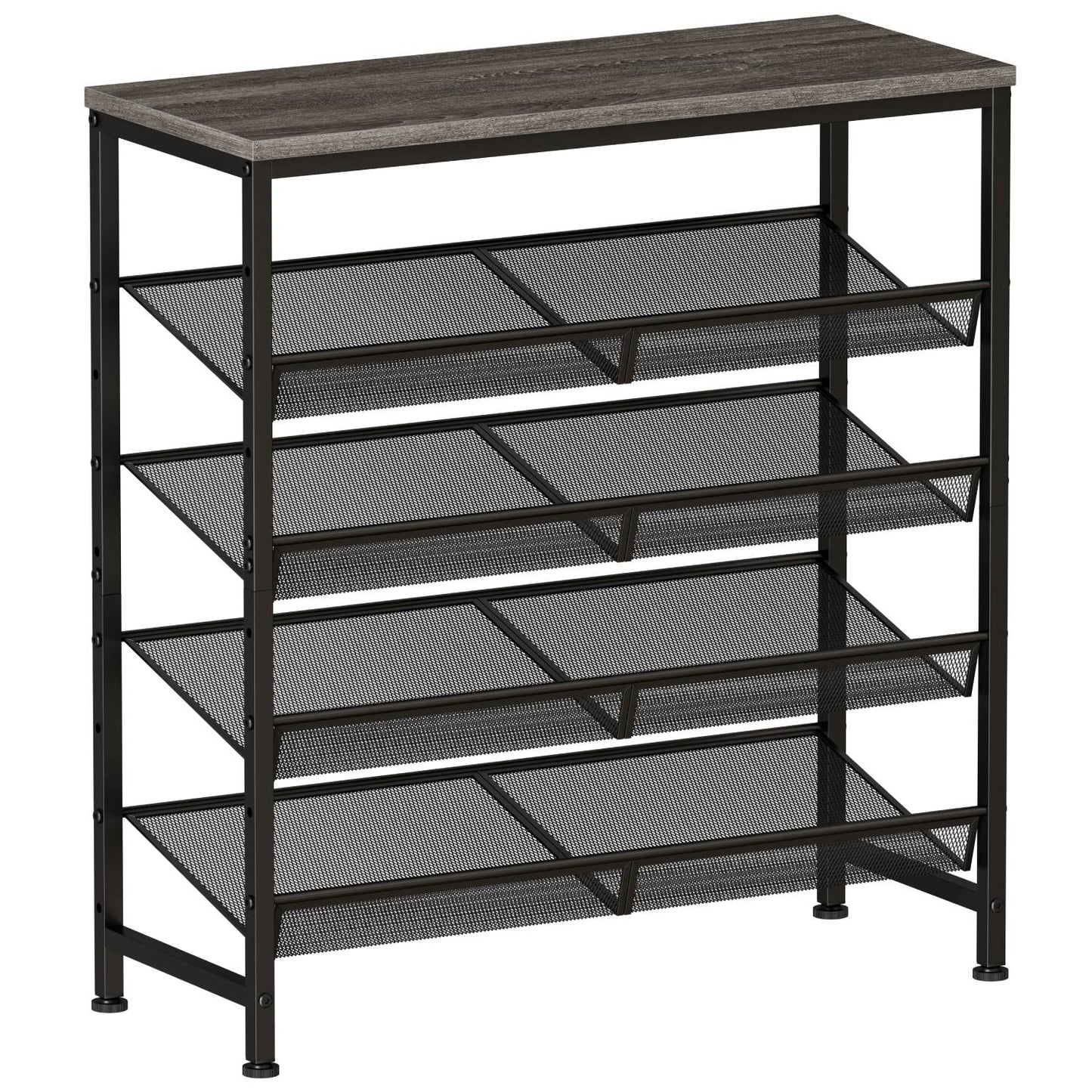 5-Tier Wood Top Shoe Rack - Industrial Style Organizer