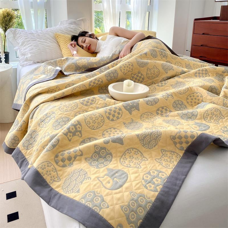 Cotton Three-Layer Office Nap Shawl — Multi-Size & Pattern Options