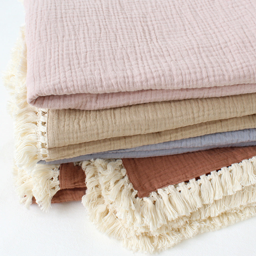 Solid Color Cotton Gauze Baby Blanket with Tassels - 120x120cm