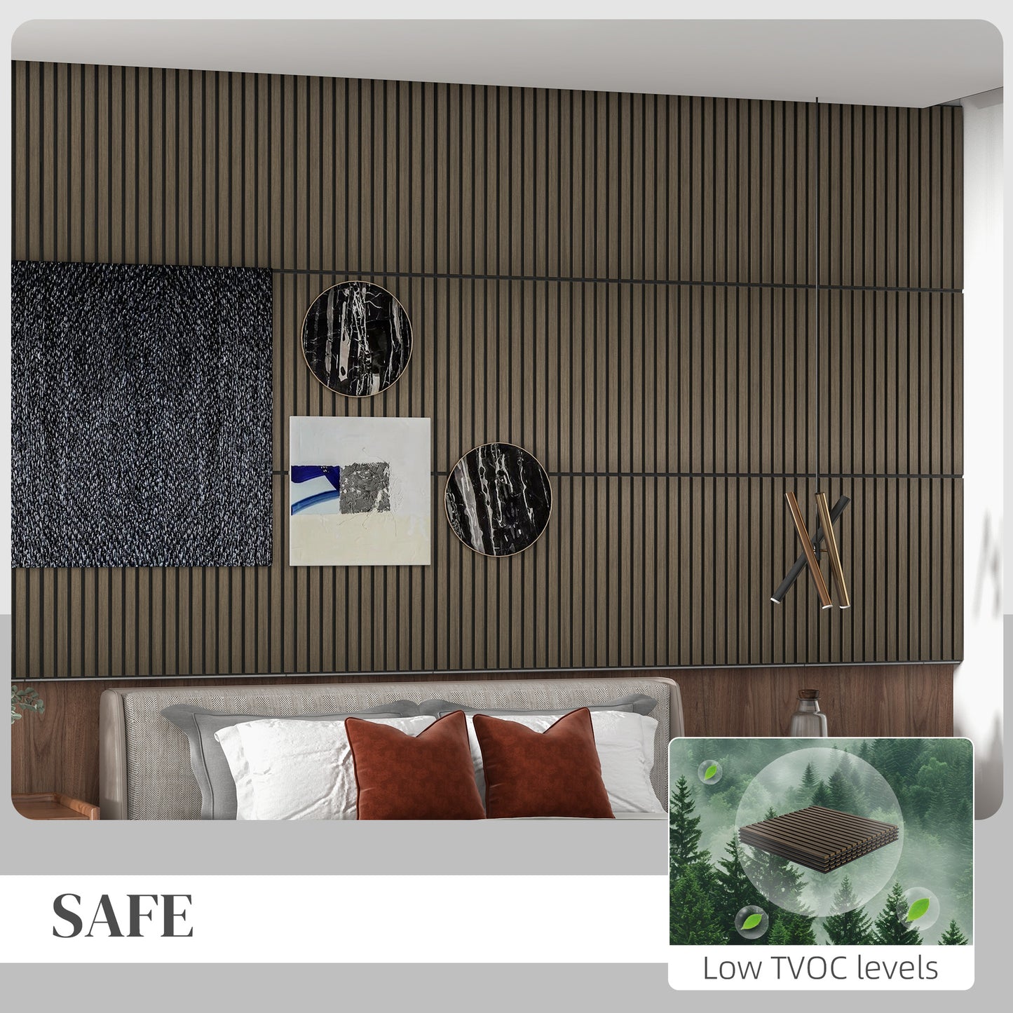 Acoustic Wood Wall Panels - Sound Absorbing Slat Décor, 4 Pack - Walnut