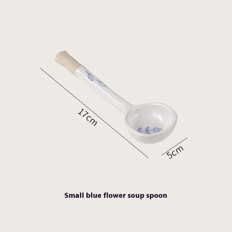 Ceramic Small Fish & Flower Soup Spoons Set - Kitchen Utensils for Dining