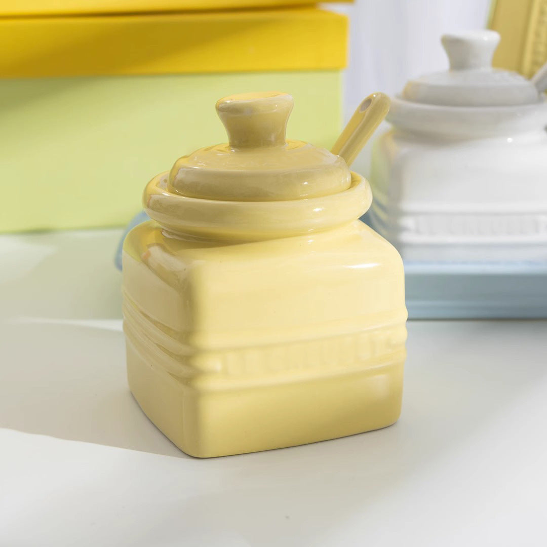 Ceramic Seasoning Jar Set with Spoon - Gift Box Condiment Bottles, Color Options