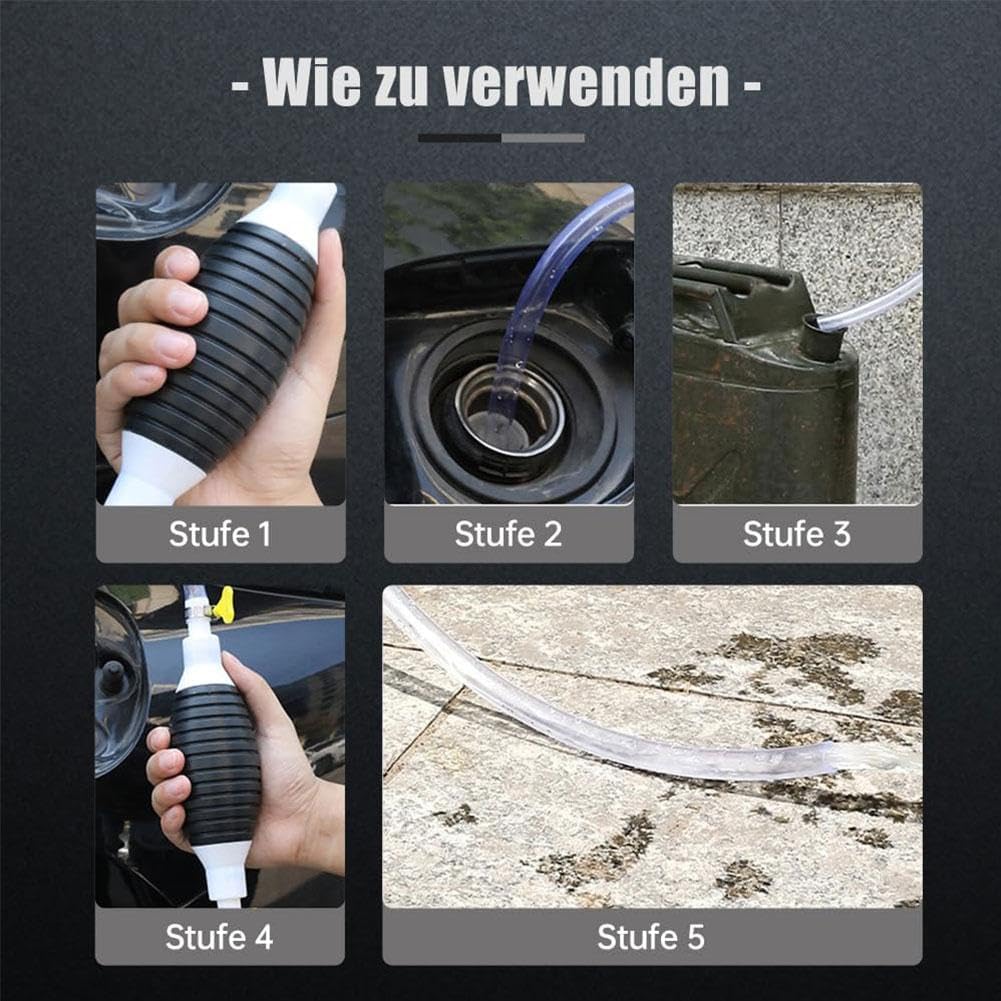 Gasoline & Diesel Siphon Pump for Fuel Transfer and Aquarium Cleaning - Black
