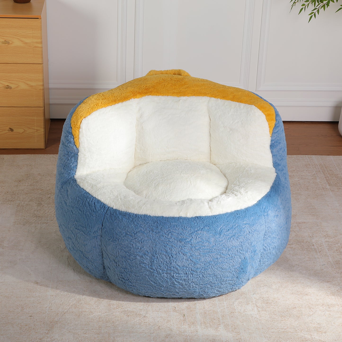Oversized Multicolor Faux Fur Bean Bag Chair - Large Lounger Sofa