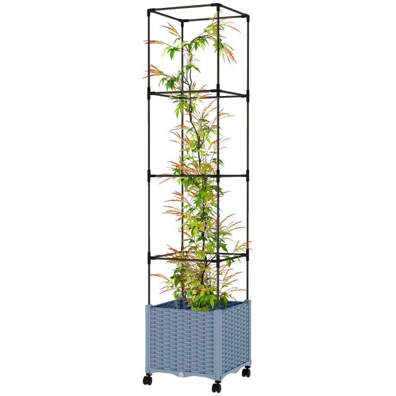 Mobile Raised Garden Bed with Adjustable Trellis - Gray
