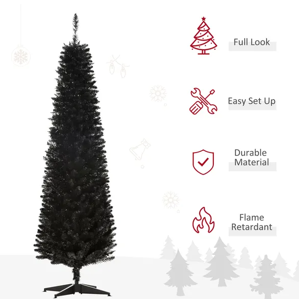 6 Ft Slim Artificial Pencil Christmas Tree with 390 Branch Tips - Black