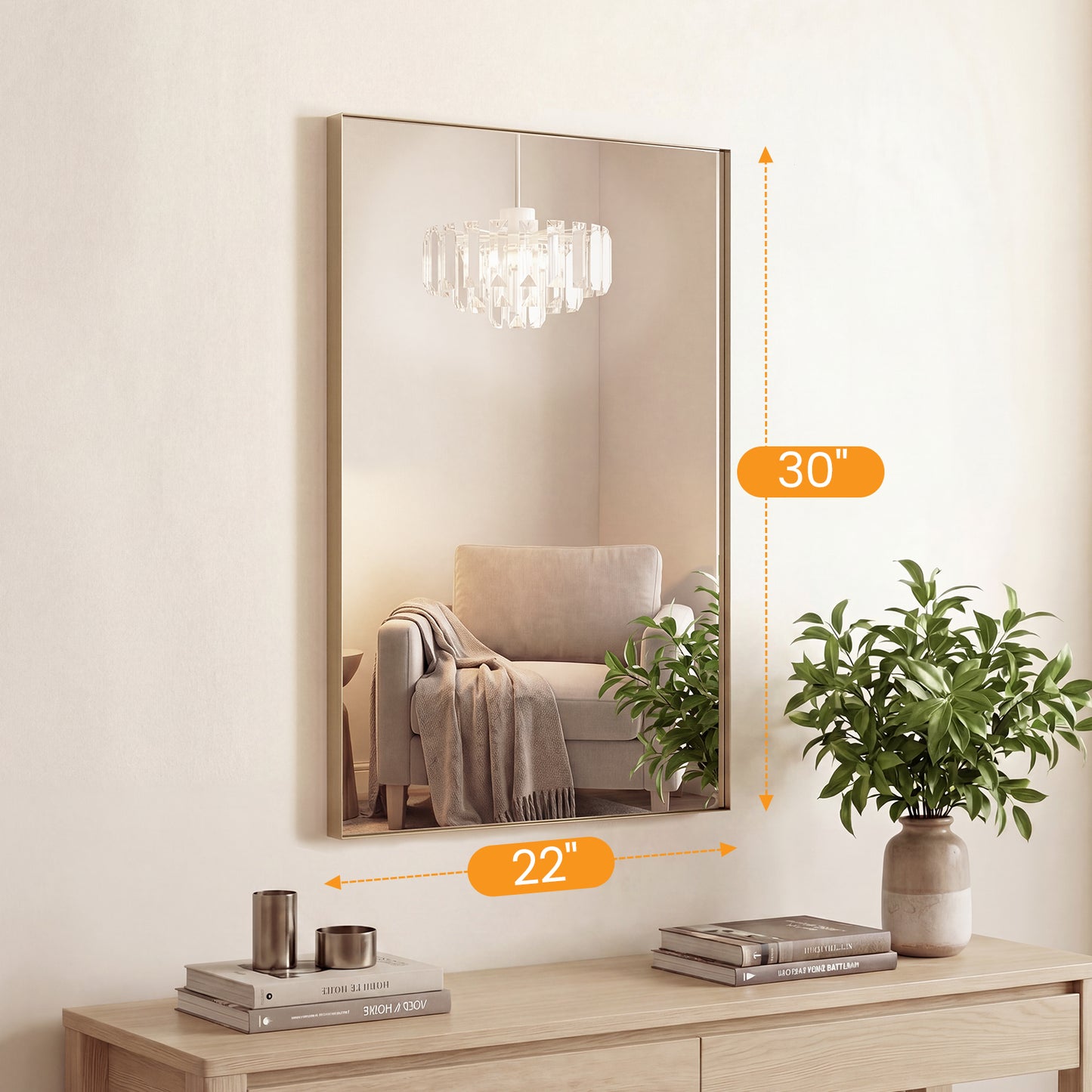 Bathroom Mirror, With Brushed Aluminum Frame, Rectangular Design,