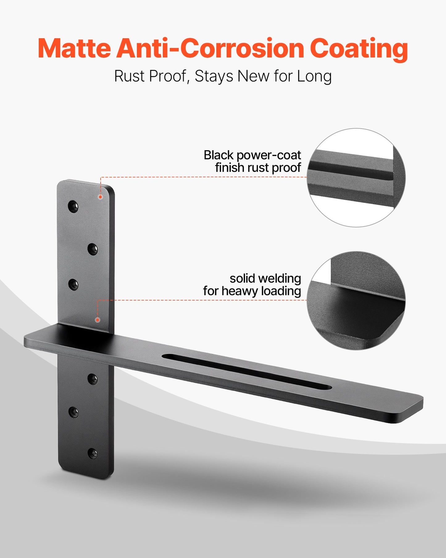 Heavy Duty Floating Shelf Brackets 16 Inch Black Concealed Wall Supports - 2 Pack