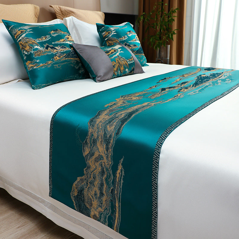 High Tight Landscape Bed Runner with Pillowcases - Chinese Style Home Textile
