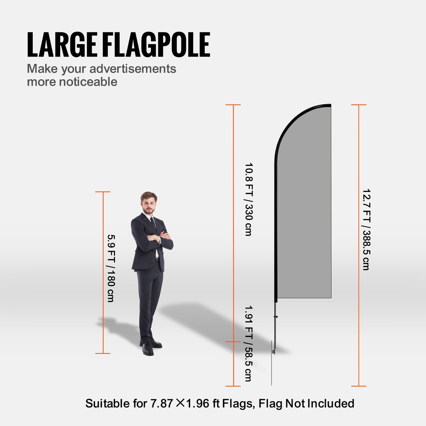 12.7 Ft Feather Flag Pole Kit with Ground Stakes - Outdoor Advertising Display