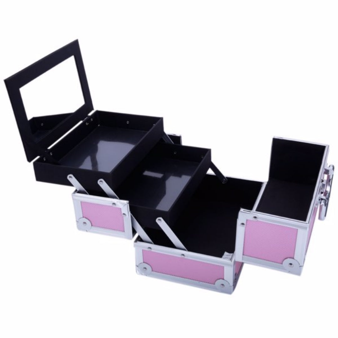 Pink Aluminum Makeup Train Case with Mirror - SM-2176