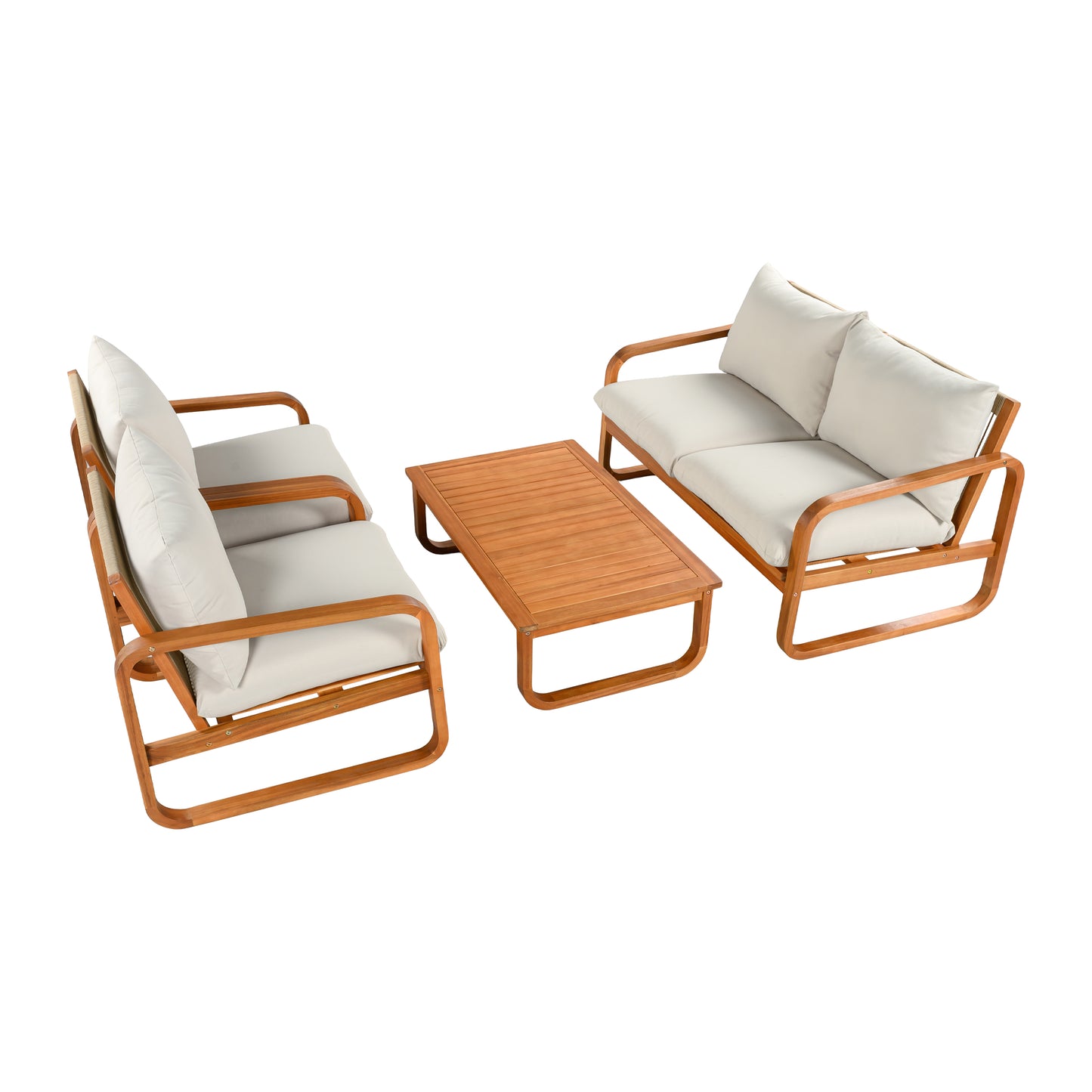 4-Piece Acacia Wood Outdoor Patio Furniture Set with Cushions