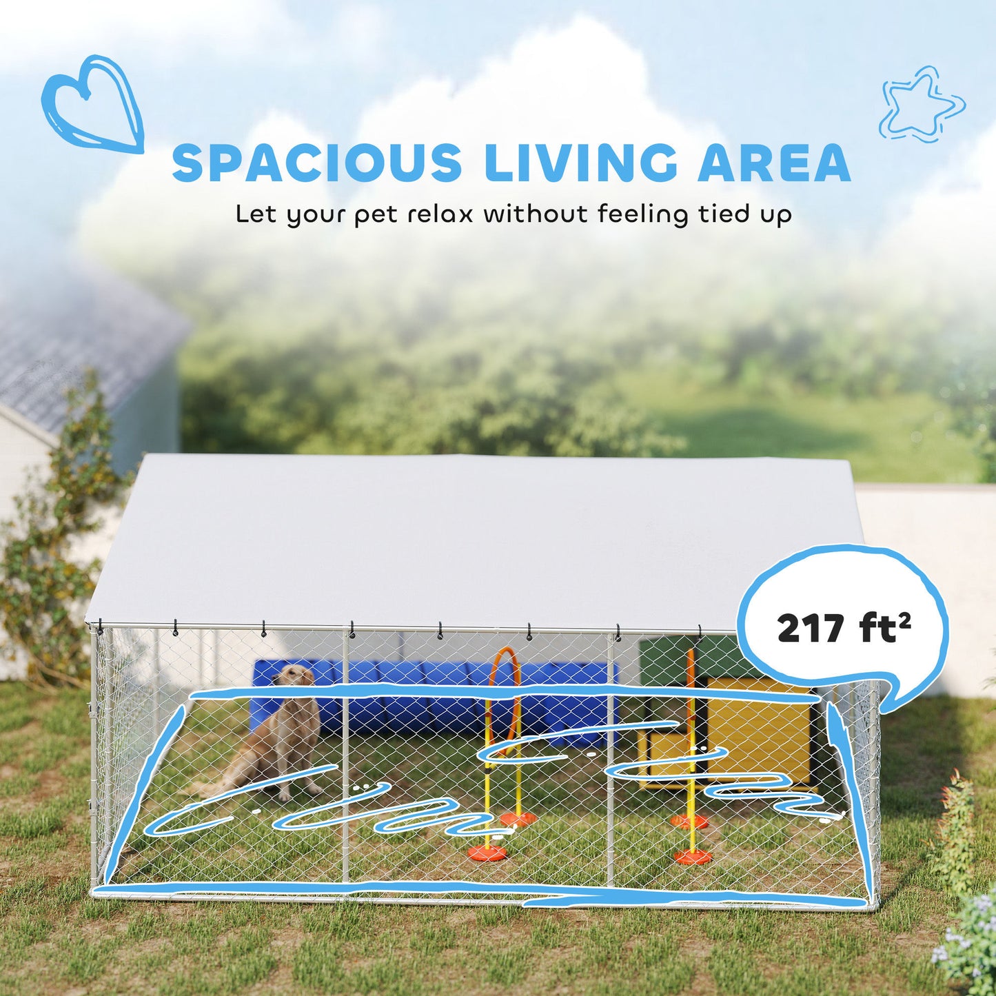 Outdoor Dog Kennel with Waterproof Roof for Small to Large Dogs - Silver 1850x330x180mm