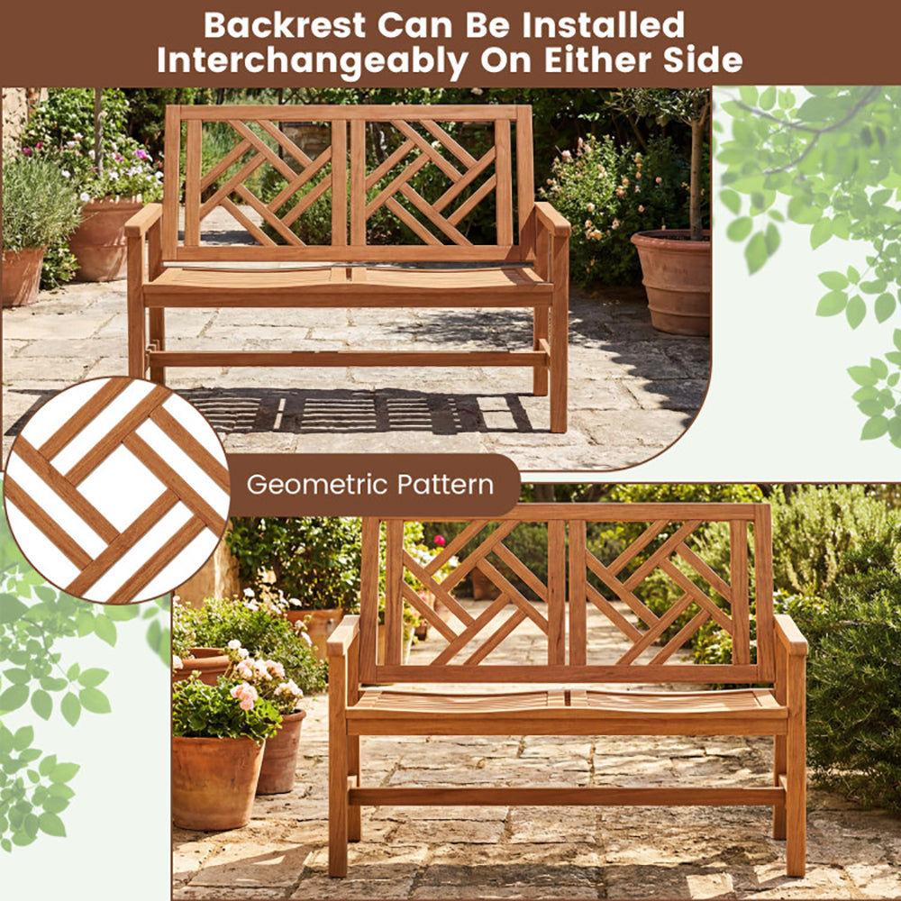 Outdoor Bench Wood 2-Person Patio Loveseat Chair With Geometric
