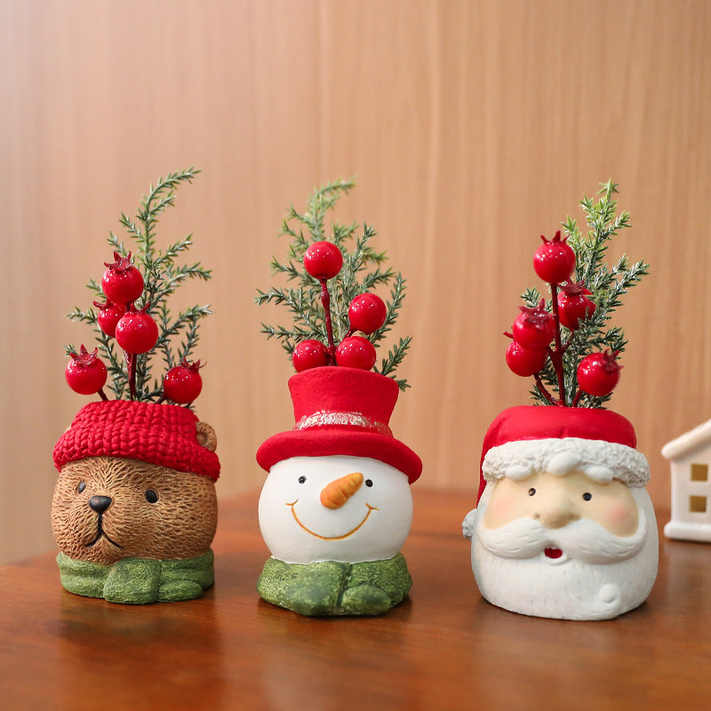 Resin Christmas Holiday Ornaments - Santa Claus Snowman Bear Faceless Old Man Set