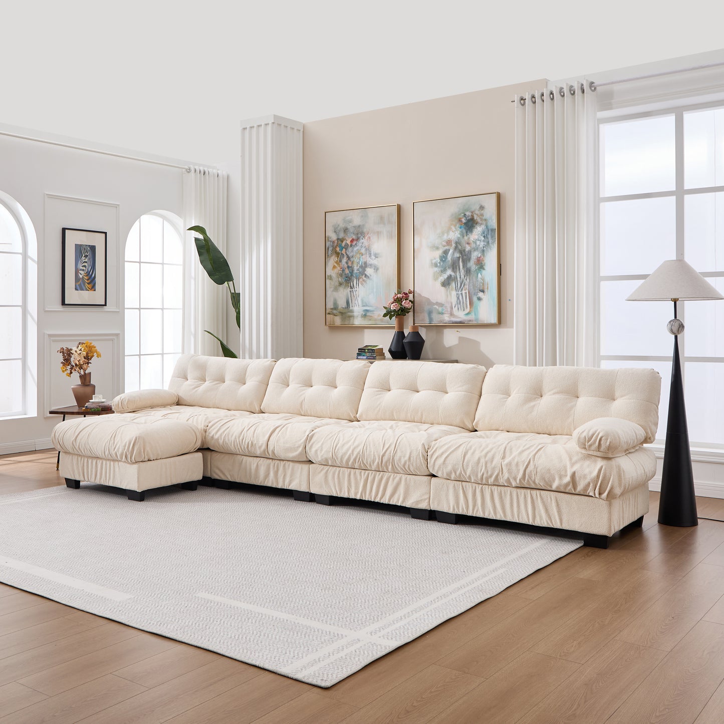 L Shaped Modular Sectional Sofa Cloud Couch - Beige