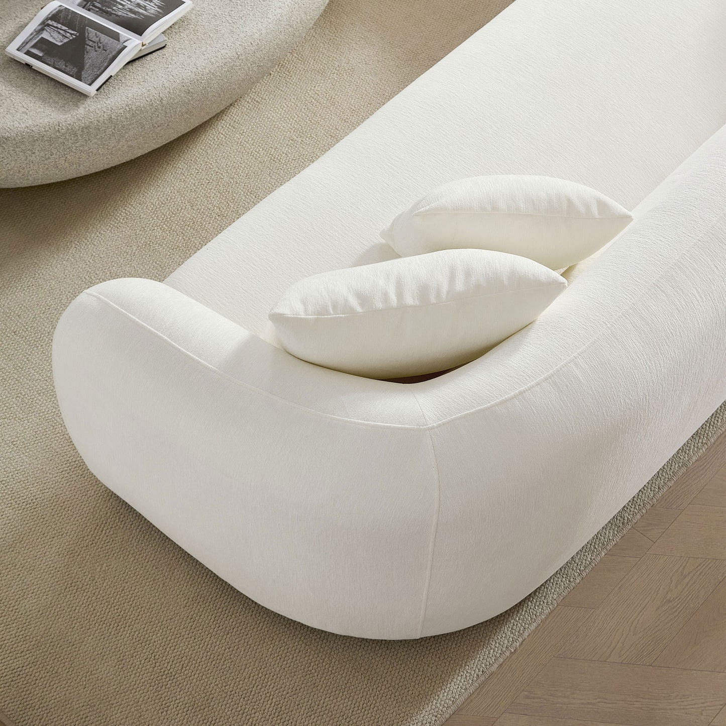 125 Inch Curved L-Shaped Modular Sofa with Comfort Pillows - White