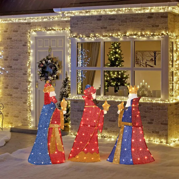 Lighted Three Kings Christmas Decorations Set - 80 LED Lights